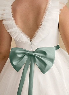 Azazie Amber Flower Girl Dresses Ivory Silver Sage A-Line Bow Tulle Dress image5