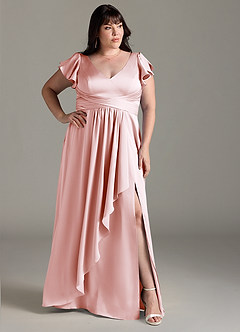 Azazie Omari Bridesmaid Dresses Blushing Pink A-Line Stretch Satin Dress image9