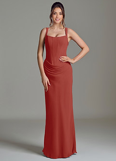 Azazie Niamh Bridesmaid Dresses Terracotta Mermaid Corset Chiffon Dress image1