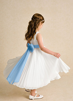Azazie Margot Flower Girl Dresses Ivory Powder Blue A-Line Pleated Chiffon Dress image7