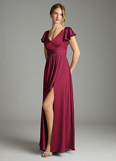 Azazie Omari Vestidos de damas de honor Vestido de Borgoña de Satén Elástico de Corte en A image4