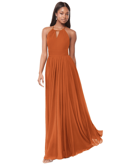 Azazie Cherish Bridesmaid Dresses Cinnamon A-Line Pleated Chiffon Dress image3