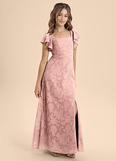 Azazie Bondi Junior Powder Pink A-Line Bow Floral Burnout Dress image5
