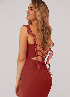 Barbie ♥ Azazie Bridesmaid Dresses Terracotta Mermaid Corset Chiffon Dress image2