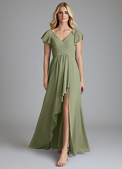 Azazie Omari Vestidos de damas de honor Vestido de Pistacho de Gasa de Corte en A image3