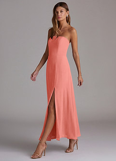 Azazie Wren Bridesmaid Dresses Salmon Pink A-Line Strapless Chiffon Dress image3