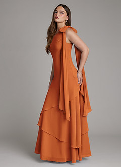 Azazie Monique Bridesmaid Dresses Cinnamon A-Line One Shoulder Chiffon Dress image7