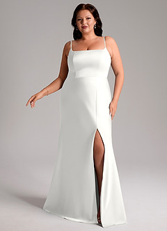 Azazie Lidia Abiti da Damigella Abito Sirena in Raso Elasticizzato Spacco Laterale Bianco image3