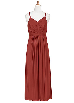 Azazie Luxy Junior Terracotta Pleated Mesh Dress image6