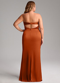 Azazie Leonis Robes de demoiselle d'honneur Robe Sirène Convertible en Satin extensible Plissée Orange Brûlée image10