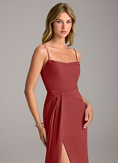 Azazie Tahlia Bridesmaid Dresses Rust A-Line with Belt Chiffon Dress image2