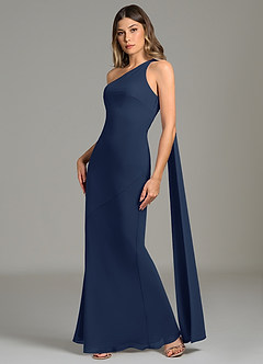 Azazie Juniper Bridesmaid Dresses Dark Navy Mermaid One Shoulder Chiffon Dress image1