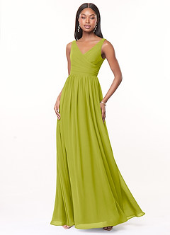 Azazie Keyla Bridesmaid Dresses Lemongrass A-Line V-Neck Pleated Chiffon Dress image1