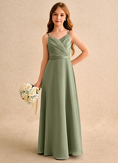 Azazie Umina Junior Formal Flower Girl Dresses Pistachio A-Line Pleated Matte Satin Dress image5