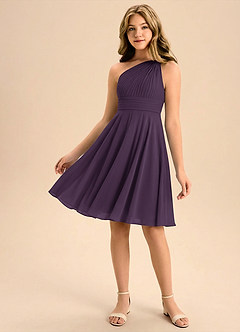 Azazie Charlize Junior Linia A Pofałdowany Szyfon Mini Młodsza druhna Sukienka image1