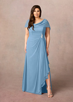 Azazie Mary Abiti per la Madre della Sposa Abito A-Line in Chiffon Spacco Laterale Blu Acciaio image6