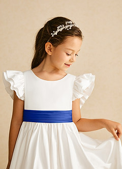 Azazie Aero Flower Girl Dresses Ivory Royal Blue A-Line Pleated Cotton Dress image3