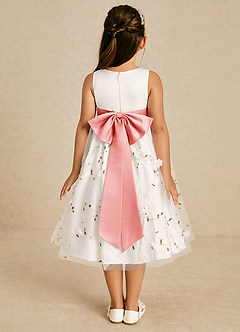 Azazie Pollie Flower Girl Dresses Ivory Coral A-Line Bow Tulle Dress image2