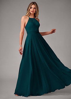 Azazie Amalia Bridesmaid Dresses Pine A-Line Pleated Chiffon Dress image4