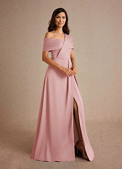 Azazie Milton Mère de la mariée Robes Robe Trapèze en Satin extensible Plissée Rose Poudré image6