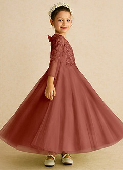 Azazie Precious Robe Demoiselle D'honneur Fillette Robe Trapèze en Tulle Dentelle Auburn image3