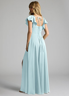 Azazie Bondi Bridesmaid Dresses Cloud Blue A-Line Bow Stretch Satin Dress image3