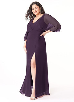 Azazie Rebecca Final Sale Black A-Line V-Neck Long Sleeve Chiffon Dress image9