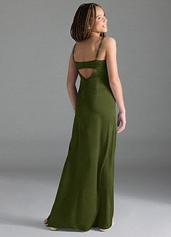 Azazie Leonis Junior Pistachio A-Line Pleated Stretch Satin Dress image5
