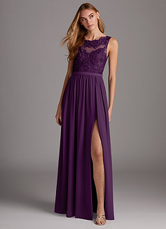 Azazie Elly Bridesmaid Dresses Grape A-Line Lace Scoop Neck Chiffon Dress image3
