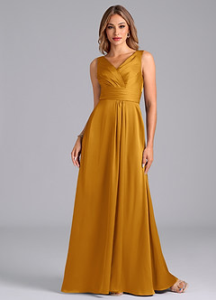 Azazie Karina Bridesmaid Dresses Butterscotch A-Line Pleated Stretch Satin Dress image4