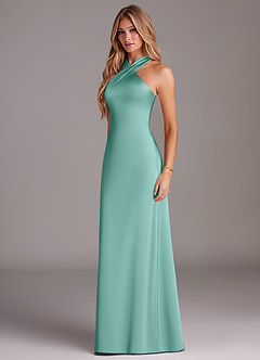 Azazie Doretta Brautjungfernkleider Meerjungfrau-Linie Plissee Stretch-Satin Kleid Aqua image4