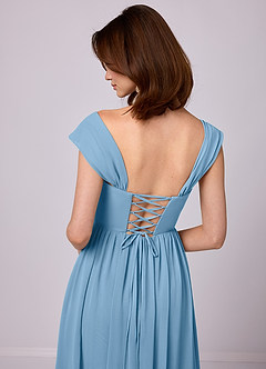 Barbie ♥ Azazie Bridesmaid Dresses Steel Blue A-Line Corset Chiffon Dress image7