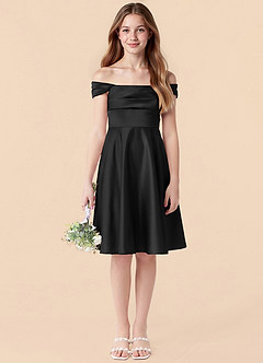 Azazie Amira Junior Black A-Line Pleated Stretch Satin Dress image6