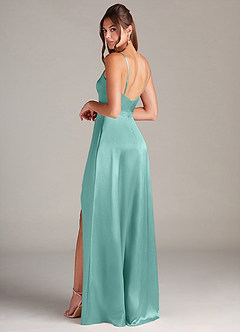 Azazie Sarella Robes de demoiselle d'honneur Robe Trapèze en Satin extensible Plissée Aqua image4
