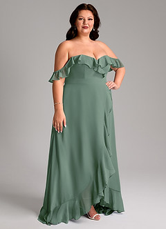Azazie Lyra Bridesmaid Dresses Eucalyptus A-Line Chiffon Convertible Dress image13