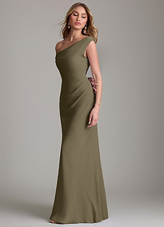 Azazie Emerson Bridesmaid Dresses Willow Green Sheath Off the Shoulder Chiffon Dress image6
