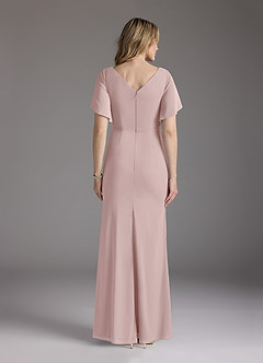 Azazie Song At-home Try On Dresses Dusty Rose Mermaid V-Neck Pleated Stretch Chiffon Dress image4