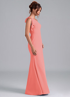 Azazie Rinna Bridesmaid Dresses Coral Mermaid One Shoulder Chiffon Dress image5