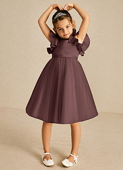 Azazie Kaeya Flower Girl Dresses Espresso A-Line Bow Tulle Dress image3