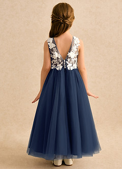 Azazie Mixie Flower Girl Dresses Dark Navy Ball-Gown Lace Dress image4