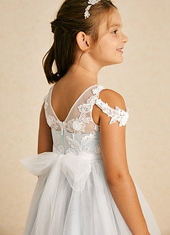 Azazie Sunnie Flower Girl Dresses Ivory A-Line Lace Tulle Dress image1