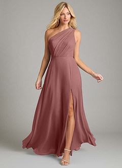 Azazie Phaedra Bridesmaid Dresses Desert Rose A-Line One Shoulder Chiffon Dress image4