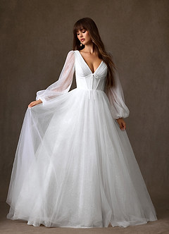 Azazie Cressida Wedding Dresses Diamond White Ball-Gown Lace Tulle Dress image11