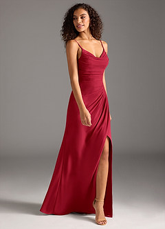 Azazie Deandra Bridesmaid Dresses Scarlet Mermaid Pleated Chiffon Dress image4