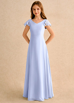 Azazie Nari Girls Formal Flower Girl Dresses Ice A-Line with Sleeves Chiffon Dress image6