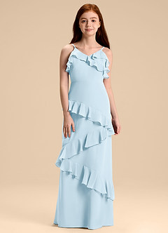 Azazie Evara Junior Sky Blue A-Line Chiffon Dress image3
