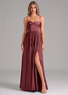 Azazie Akiko Bridesmaid Dresses Merlot A-Line Sweetheart Neckline Stretch Satin Dress image1