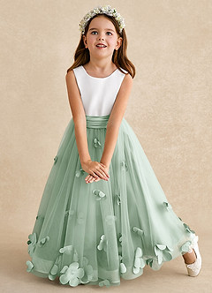 Azazie Vi Flower Girl Dresses Agave A-Line Sleeveless Tulle Dress image6