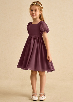 Azazie Jolie Flower Girl Dresses Sangria A-Line with Sleeves Chiffon Dress image5