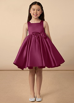 Azazie Bo Peep Flower Girl Dresses Mulberry A-Line Bow Matte Satin Dress image1